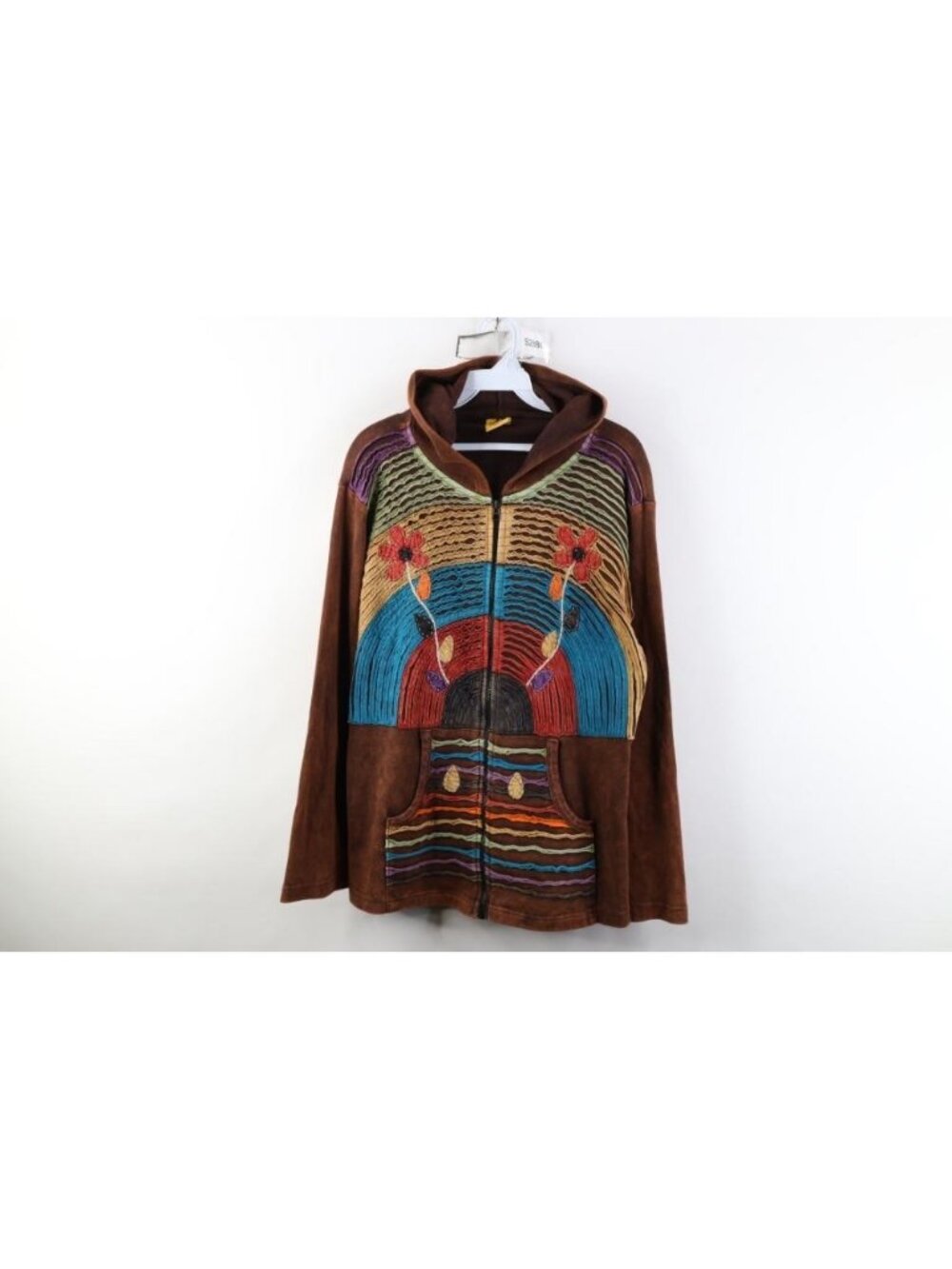 Vintage 90s Y2K Streetwear Womens Large Babydoll Rainbow Flower Fairy Zip Hoodie